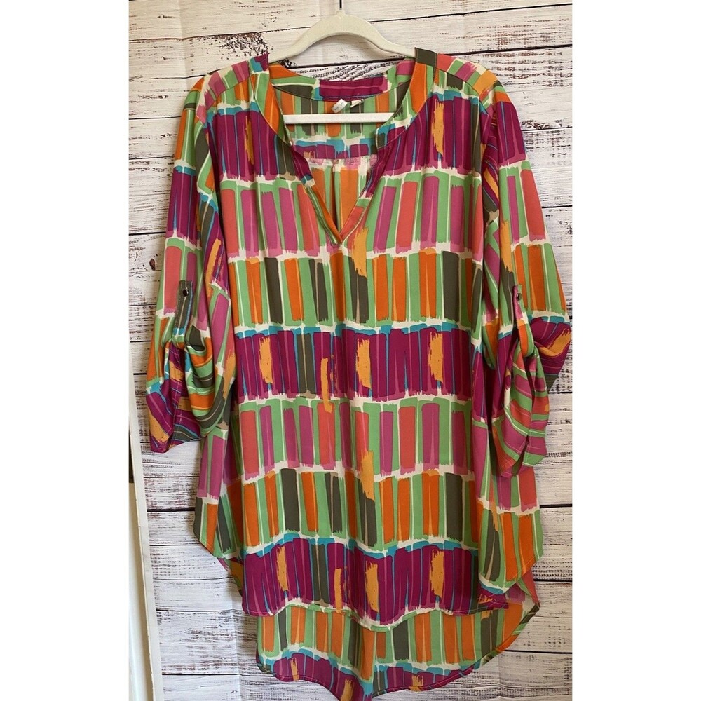 Womens Blouse Plus Size  22/24 Pink Green Orange Cato Hi Low  Top